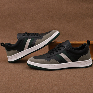Baskets blanches pour hommes en cuir véritable à bout rond, à enfiler, respirantes, chaussures décontractées d'été - Product Image 2