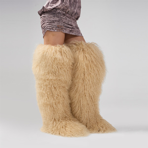 70 cm chiều cao Phụ Nữ Dài Mông Cổ lông khởi động mùa đông ấm áp dày duy nhất khởi động cao Fluffy lông Over-the-Đầu gối thời trang khởi động ngoài trời - Product Image 1