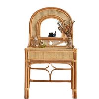 Miroir en rotin tressé à la main de style nordique rétro, table de maquillage pour enfants avec armoire de rangement multifonctionnelle