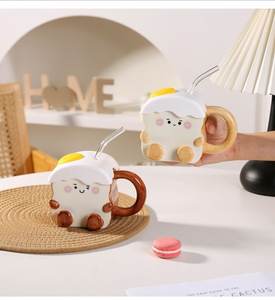 Mug en céramique pour couple, design attrayant, avec paille et couvercle, idéal comme tasse à café ou à eau, cadeau d'anniversaire, pour la maison, tasse à pain - Product Image 6