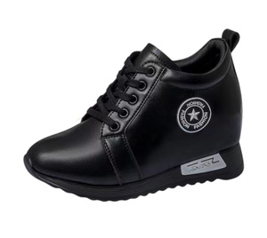 Sneakers sportive Casual di tendenza da donna <span class=keywords><strong>scarpe</strong></span> superiori in pelle nere con suole morbide comode per la primavera autunnale - Product Image 1