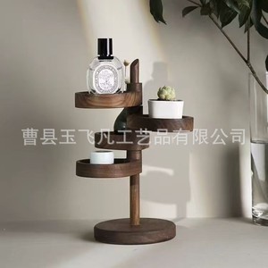 Support de bijoux rotatif en bois d'acacia, étagère de rangement polyvalente pour plantes succulentes et articles de soins personnels - Product Image 4