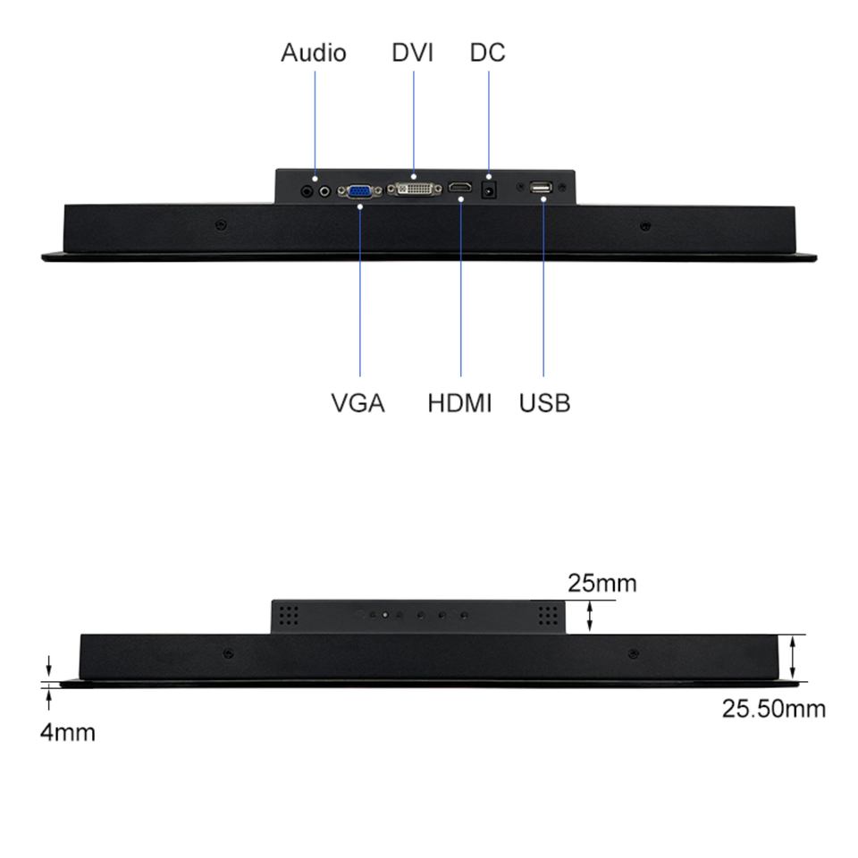 Wholesale Price 10/17 Inch Industrial Pure Flat Embedded Touch Screen PCAP EETI Capacitive Touchscreen Monitor Stock VESA Mount