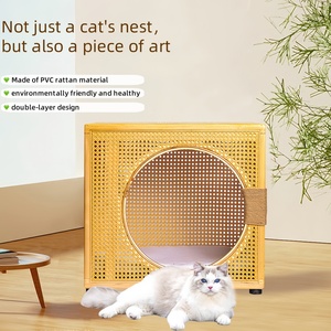 Cama de gato semicerrada de una sola capa de lujo, ratán de PVC, fácil de limpiar, resistente a los arañazos, madera, ahorro de espacio, diseño de fábrica - Product Image 3