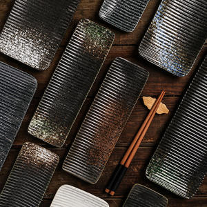 Plateau de service rectangulaire en porcelaine givrée noire, personnalisable, écologique, pour sushis japonais, vaisselle pour restaurant - Product Image 5