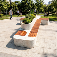 Banco de piedra fundida UHPC GRC de alta resistencia y madera maciza para jardín, parque, plaza, mobiliario de paisajismo para exteriores