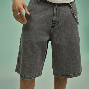 Pantalones cortos de mezclilla para <span class=keywords><strong>hombre</strong></span> de 15oz, de algodón, estilo carpintero, con presillas, lavado vintage gris, con bolsillo frontal inclinado y pierna recta - Product Image 5