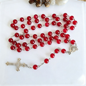 Collier de prière en perles de cristal de verre de 8 mm, plaqué argent, avec crucifix et médaille de la Vierge <span class=keywords><strong>Marie</strong></span> - Product Image 4