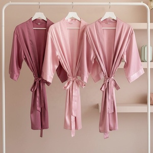 Robes de mariée en satin de soie de haute qualité, taille plus, douces, 55 couleurs, kimono uni à col en V pour femmes, robes de matin pour fête de mariage - Product Image 1