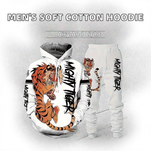 Ensemble jogging pour homme avec sweat-shirt à capuche imprimé tigre blanc, sweat-shirt tricoté, survêtement décontracté, streetwear - Product Image 2