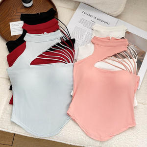 Camisola Corta Sexy con <span class=keywords><strong>Tirantes</strong></span> Huecos para Mujer, Estilo Veraniego, Sexy para Usar al Aire Libre, con Cuello Alto - Product Image 1