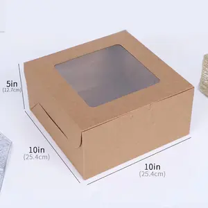 クラフトケーキボックスクリアPETウィンドウ紙包装ケーキボックストレイ付き10インチケーキボックス