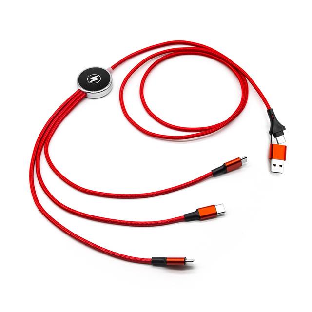 2026 Trending Products Customized LED Logo 1.2 Meter Nylon Braided 5-in-1 USB Charging Data Cable for Phone Mobile Phone Charger