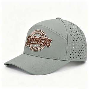 Custom Logo 6 Panel Laser Cut Holes Perforated Snapback Cap Quick Dry Waterproof Polyester <b>Flat</b> Brim Mesh Trucker <b>Hats</b> - Product Image 1