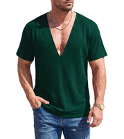 T-shirt décontracté ample et respirant pour homme, col en V profond, manches courtes, couleur unie, tricoté 260g, design vierge, collection été 2026