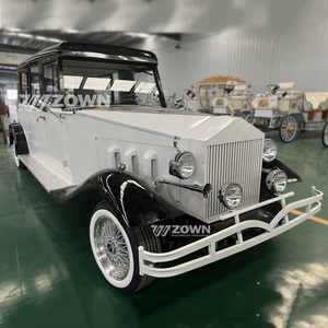 White Two-tone Enclosed Vintage Electric Sedan Whitewall Spoke Wheels For Luxury Wedding <b>Bride</b> Entrance Shooting Prop Vehicle - Product Image 1