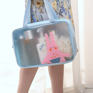 Sac à cosmétiques transparent en PVC, trousse de toilette rectangulaire portable avec poignée, sac de rangement pour maquillage, sac de rangement pour voyage - Product Image 3