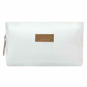 Tùy chỉnh thực hiện đồng bằng màu trắng PU da Túi mỹ phẩm vẻ đẹp Pouch Make Up Túi du lịch với vàng tấm kim loại Logo - Product Image 2