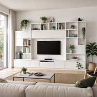 Système mural TV modulaire DIY, modules blancs mats, configuration mixte, assemblage Cam-Lock, vente en gros OEM
