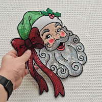 Patchs thermocollants de Noël en chenille à imprimé léopard, broderie Hohoho et applique chapeau de Père Noël, personnalisables en gros pour vêtements de fêtes