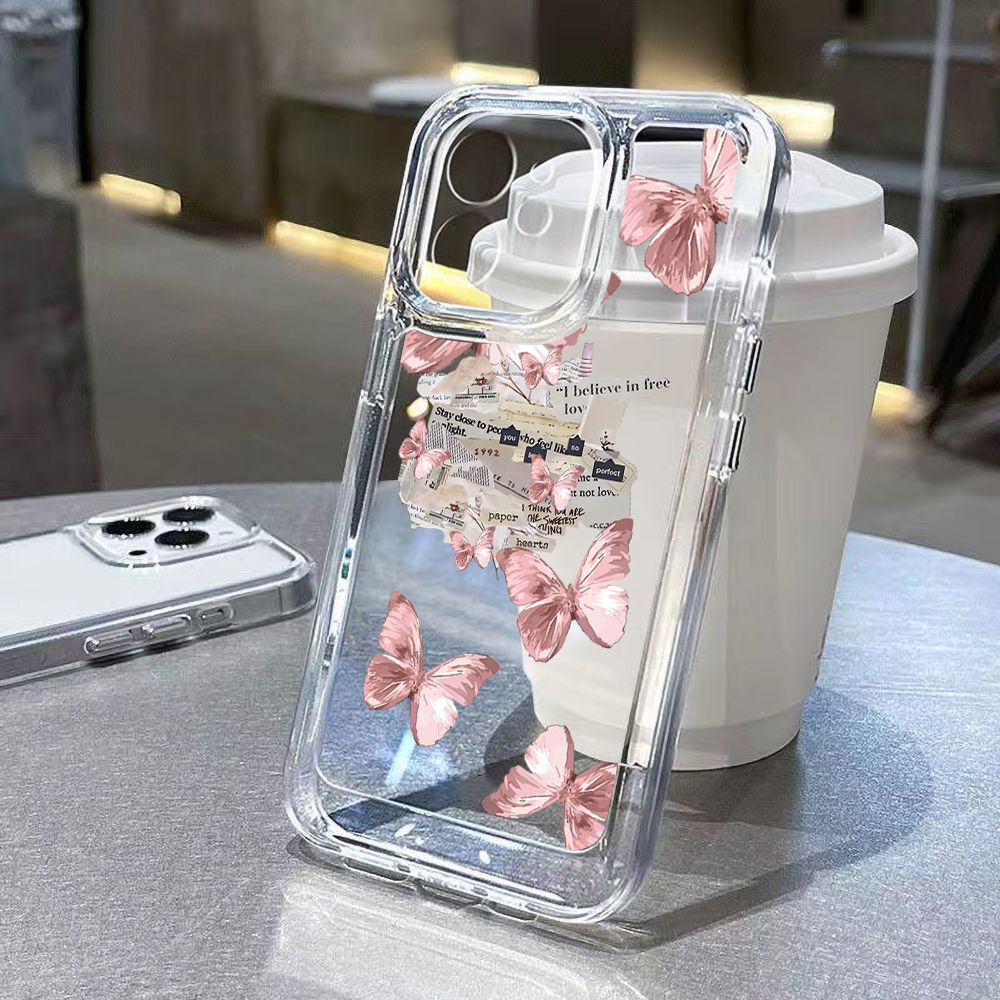 [Pink Butterfly Translucent White Soft Shell] Camera Fine Hole