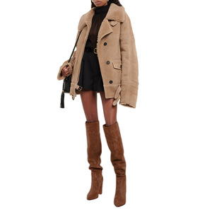 รองเท้าบูทส้นหนาแบบสวมข้ามเข่า สีน้ำตาลหนังกลับ สำหรับผู้หญิงไซส์ใหญ่ สไตล์ยุโรป-อเมริกัน หัวแหลม เซ็กซี่ สำหรับฤดูหนาว - Product Image 2