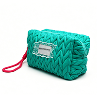 Pochette de maquillage matelassée turquoise, trousse de toilette de voyage, organiseur de cosmétiques, étui cadeau beauté personnalisé avec logo pour femmes
