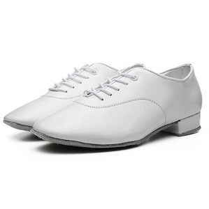 Zapatos de Baile de Salón/Latinos para Hombre, Clásicos, Negros Brillantes, Parte Superior de PU, Tacón Bajo de 2-2.5cm, Silenciosos, Modernos, para Vals, Suela de Gamuza Blanca Brillante - Product Image 2