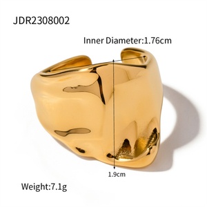 Anillo Ajustable Grueso de Moda para Mujer, Accesorios de Acero Inoxidable, Anillos de Aro Irregulares Dorados - Product Image 5