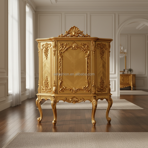 OE FASHION Armoire à vin en bois massif de luxe de style antique français avec feuille d'or pour projet de salon de villa d'hôtel 5 étoiles - Product Image 4