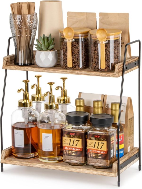 Countertop Double Tier Wooden Coffee Station