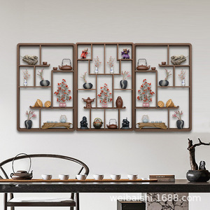 Estante de Exhibición de Madera Maciza, Rectangular, de Pared, Estilo Chino Moderno, para Té, Mueble Multiusos, Separador de Ambientes para Sala de Estar - Product Image 4