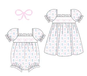 Preorder Coquette stampa di fiocchi vestito da bambina carino pagliaccetto per bambini all'ingrosso Boutique con abiti da bambina - Product Image 1