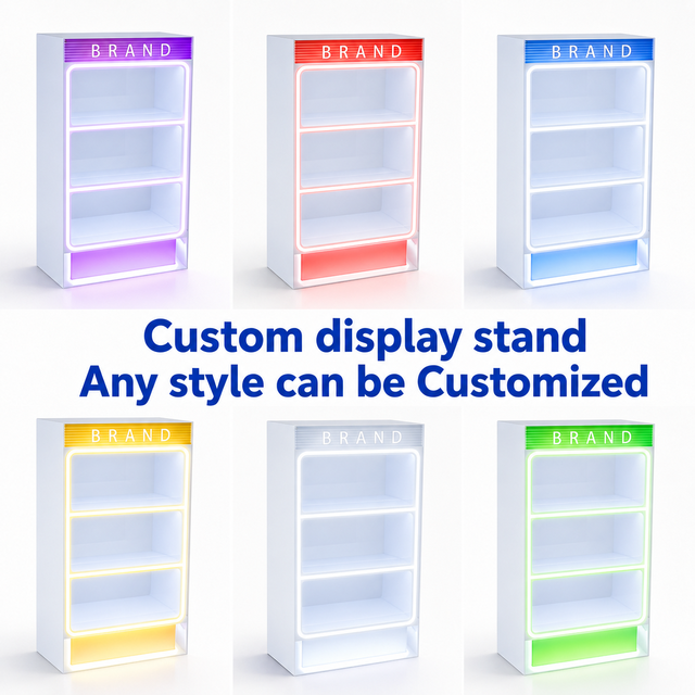 Bespoke Retail Display Fixture for Tobacco Store Acrylic Cigarette Rack with Custom Logo LED Lighting Stand