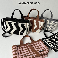 Sac fourre-tout en tricot Argyle 2026 grande capacité, sac à main à motif damier pour femme, sac à bandoulière décontracté, logo personnalisé