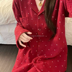 Conjunto de Pijamas Vermelhos para Mulheres de Natal 2026, Camisetas de Algodão com Estampa de Estrelas, Roupas de Dormir Casuais para Primavera e Outono - Product Image 2