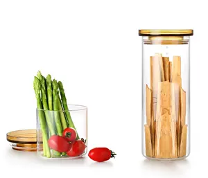 爆炸性新款定制大容量厨房食品高硼硅玻璃气密玻璃容器竹盖储物罐