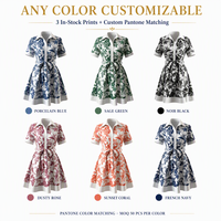 Robe chemise vintage en dentelle personnalisée pour femme, imprimé floral d'été, manches courtes, col, ceinture, boutonnée sur le devant, jupe trapèze