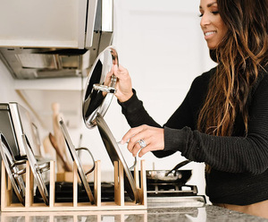 Support de rangement et organisateur de cuisine en bambou moderne à 5 niveaux Comptoirs de cuisine Armoires <span class=keywords><strong>Placard</strong></span> Pot Lid Holder - Product Image 5