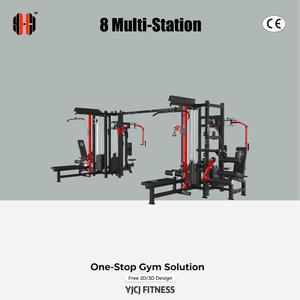 Sistema de fuerza para gimnasio de ocho estaciones de acero, con estantes dobles, pilas de pesas, accesorios para cables y módulos de press, para uso comercial - Product Image 1
