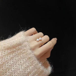 Base para Joyería DIY de Plata S925 con Cuentas Redondas de 7-8mm 10489 - Base Vacía para Anillo Doble de Perlas - Product Image 1