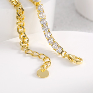 Hot Sale Trendy 18k Gold Plated Asymmetrical Tennis Bracelet Cuban Chain Geometric Design Brass Zircon Unisex Anniversary - Product Image 2