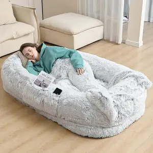 CF Popular Giant Round Plush dog bed for human dog bed Round Long Plush Bed dog humans or Large Cats Big One-Person Sofa Adult