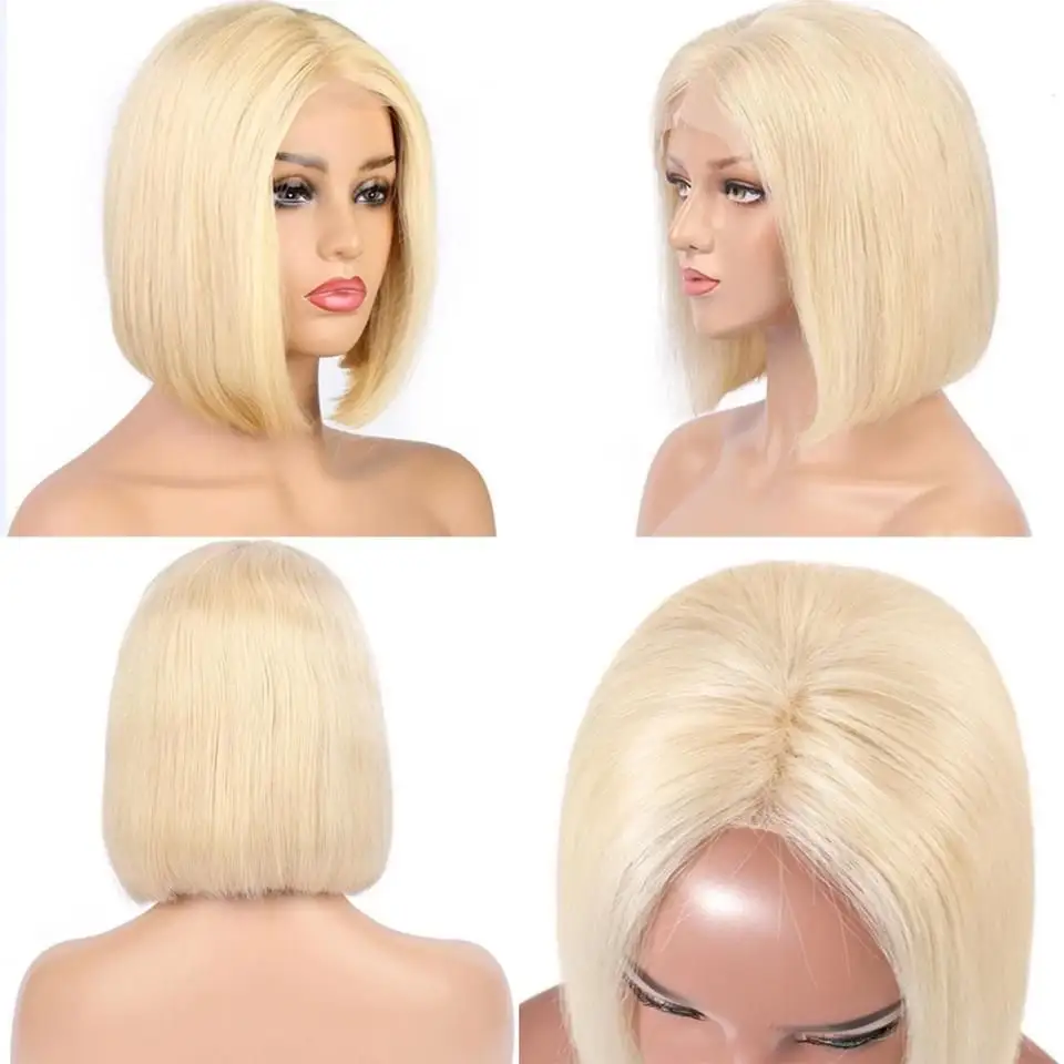 Uniky Wig Bob Pendek 10 Inci 12 Inci, Potongan 1b 613 Pirang HD Swiss Renda Frontal, Mink Asli Rambut Perawan Manusia Peru Gaya Bob