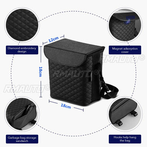 PU Leather <b>Car</b> Trash Can Waterproof Trash Bin Multifunction <b>Car</b> Bin Seat Back Garbage Auto Organizer With 4 <b>Hook</b> <b>Car</b> Accessories - Product Image 4