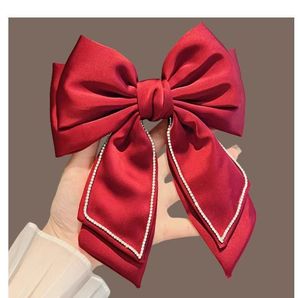 Nouvelle Pince à Cheveux Nœud Papillon Grand en Satin Rouge Vin Style Vintage pour Mariée, Accessoire de Mode Féminin Haut de Gamme pour Robe de Cérémonie - Product Image 4