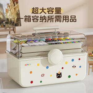 Caja de herramientas de pincel, caja de almacenamiento portátil para estudiantes de arte de pigmentos, divisor de gran capacidad, papelería de tres capas, pintura de plástico - Product Image 2