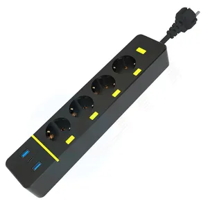 Dongguan Fábrica Flat Plug Soquete De Extensão 4 Vias Alemanha Tomadas USB Tomada De Carregamento de energia inteligente tira