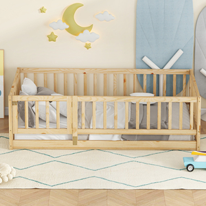 Montessori Floor <b>Bed</b> Twin Size Wood With Fence And Door Kids <b>Bed</b> - Product Image 2
