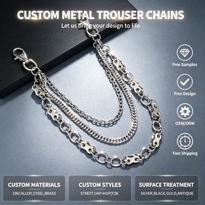 Chaîne de pantalon en métal tressé triple couche style Techwear personnalisée, chaîne de portefeuille punk vintage en argent mat pour pantalons cargo et motards - Product Image 1